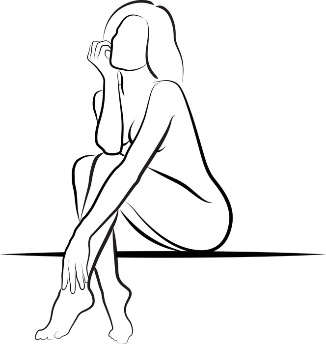 sketch of naked woman sitting